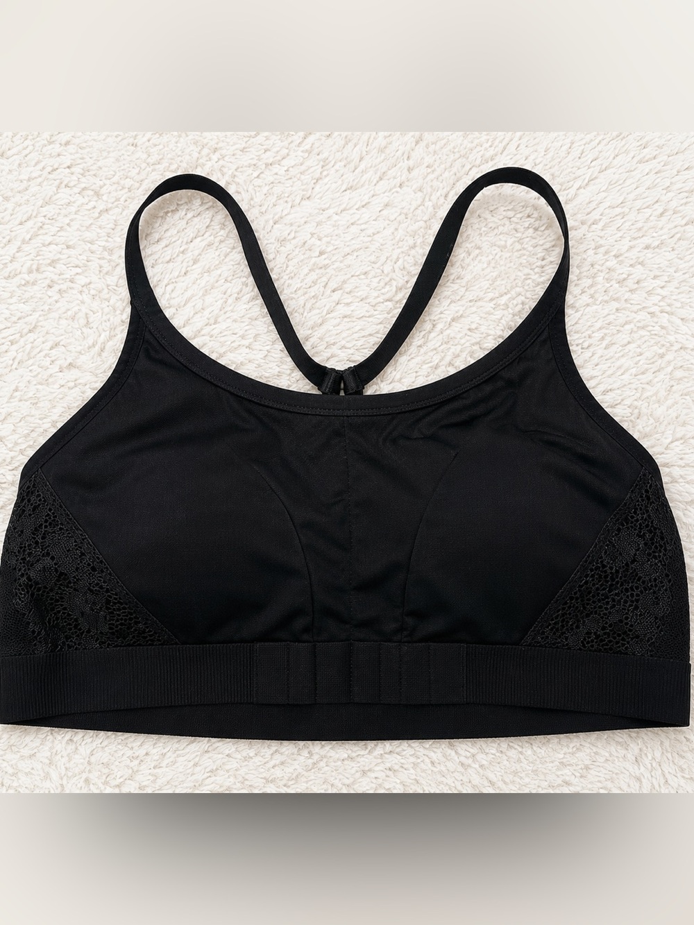 Black Lace-Trim Sports Bra - Women Intimates L